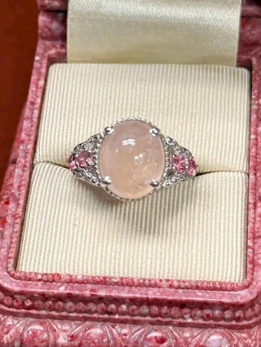 Sterling Silver 5.25 CT Marropino Morganite, Pink Tourmaline Diamond Accent Ring